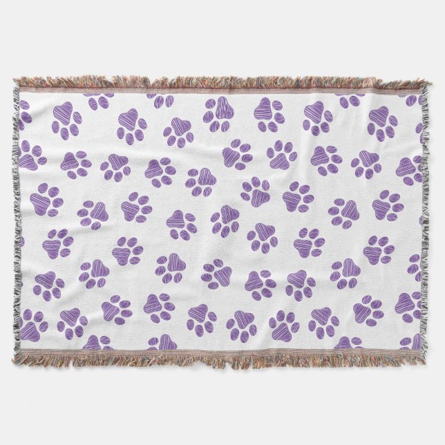 Doodle Paws, Dog Paws, Purple Paws Throw Blanket (Front)