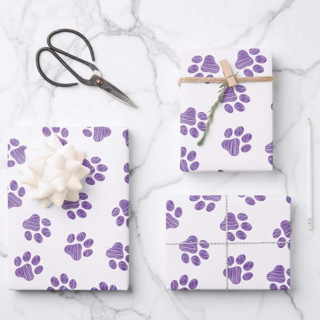 Doodle Paws, Dog Paws, Purple Paws Wrapping Paper Sheets (Front)