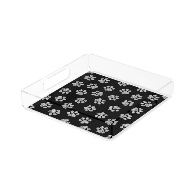 Doodle Paws, Dog Paws, White Paws Acrylic Tray (Angled)