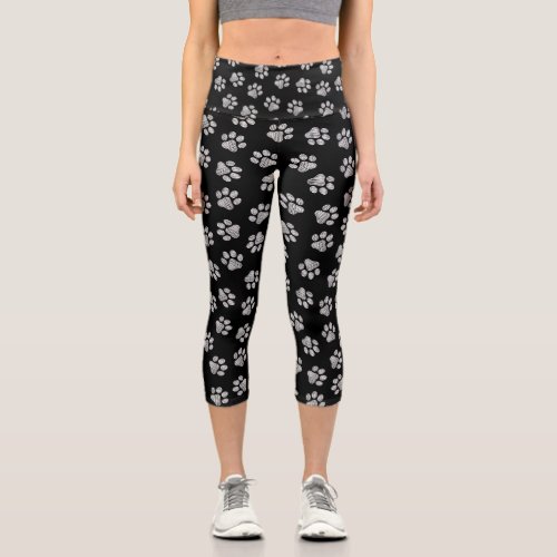 Doodle Paws Dog Paws White Paws Capri Leggings