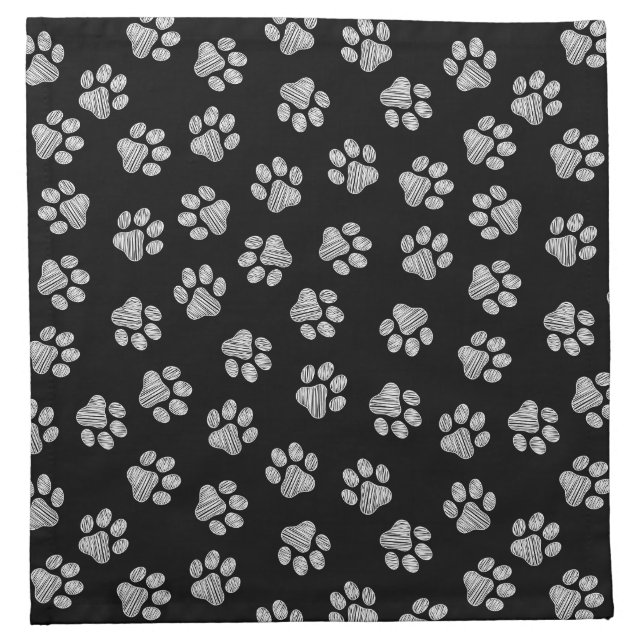 Doodle Paws, Dog Paws, White Paws Cloth Napkin (Front)