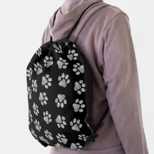 Doodle Paws, Dog Paws, White Paws Drawstring Bag