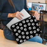 Doodle Paws, Dog Paws, White Paws Laptop Sleeve<br><div class="desc">Cute,  fun and adorable pattern with doodle paws in white color on black background. Modern and trendy gift,  perfect for the dog lover in your life.</div>