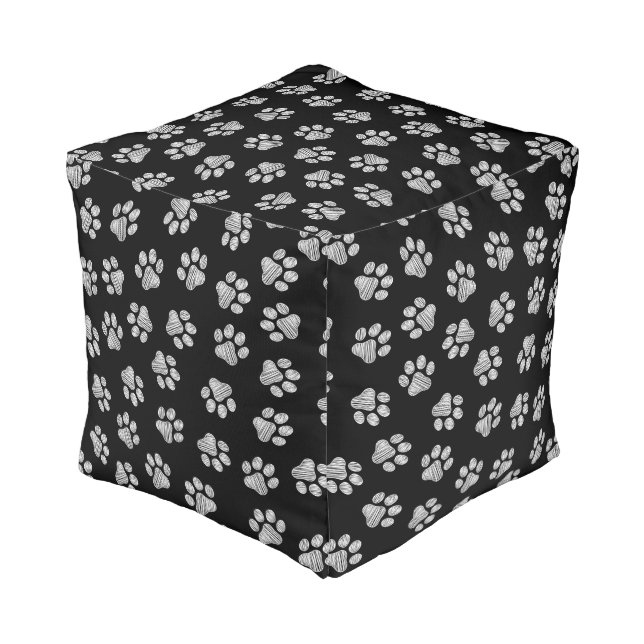 Doodle Paws, Dog Paws, White Paws Pouf (Angled Back)