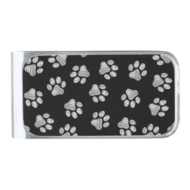 Doodle Paws, Dog Paws, White Paws Silver Finish Money Clip (Front)