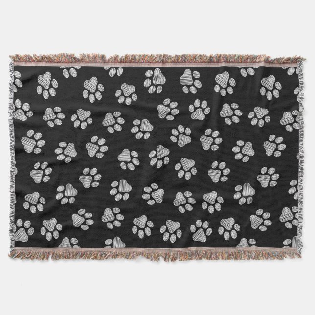Doodle Paws, Dog Paws, White Paws Throw Blanket (Front)