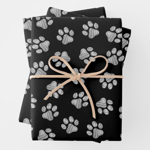 Doodle Paws Dog Paws White Paws Wrapping Paper Sheets