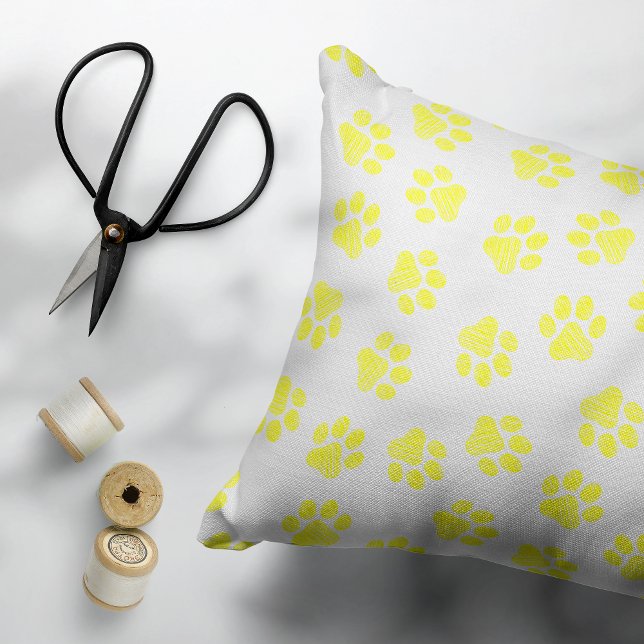 Doodle Paws, Dog Paws, Yellow Paws Accent Pillow (Creator Uploaded)