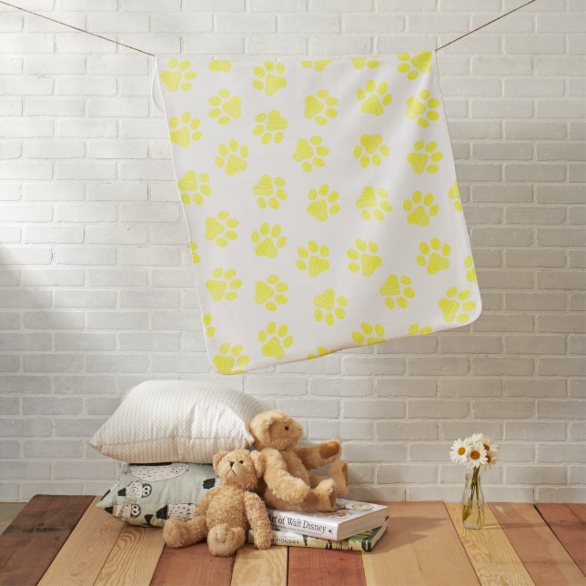 Doodle Paws, Dog Paws, Yellow Paws Baby Blanket (In Situ)