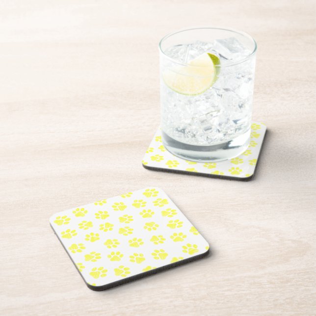 Doodle Paws, Dog Paws, Yellow Paws Beverage Coaster (Right Side)