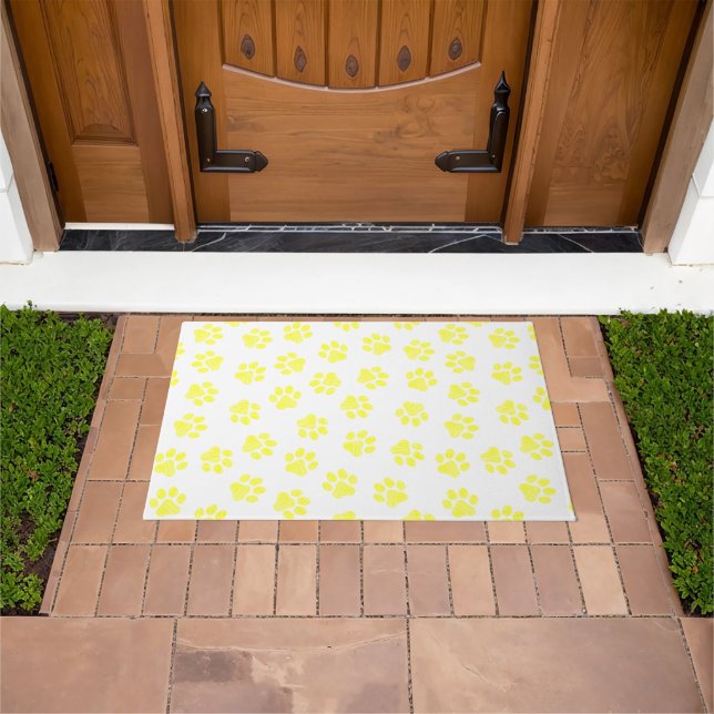 Doodle Paws, Dog Paws, Yellow Paws Doormat (Outdoor)