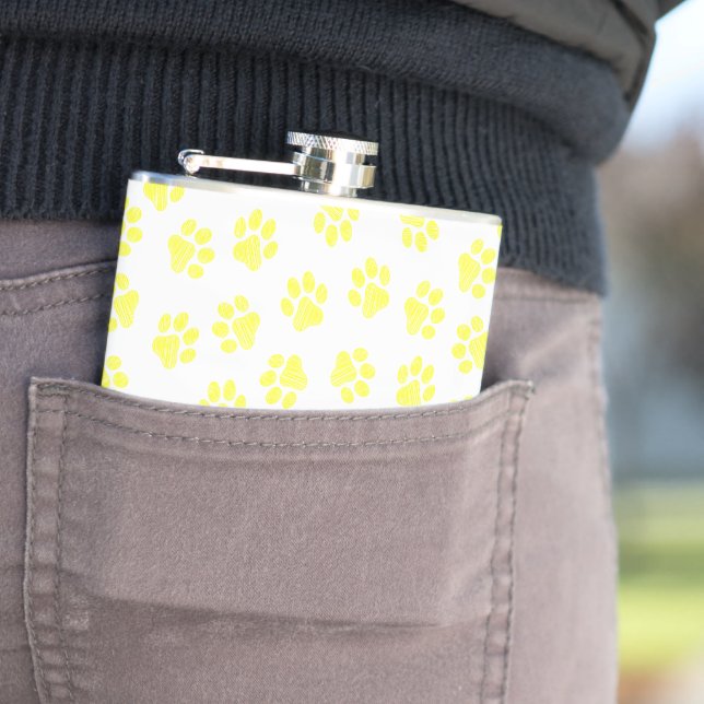 Doodle Paws, Dog Paws, Yellow Paws Flask (In Situ)