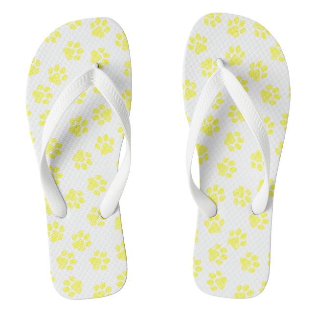 Doodle Paws, Dog Paws, Yellow Paws Flip Flops (Footbed)