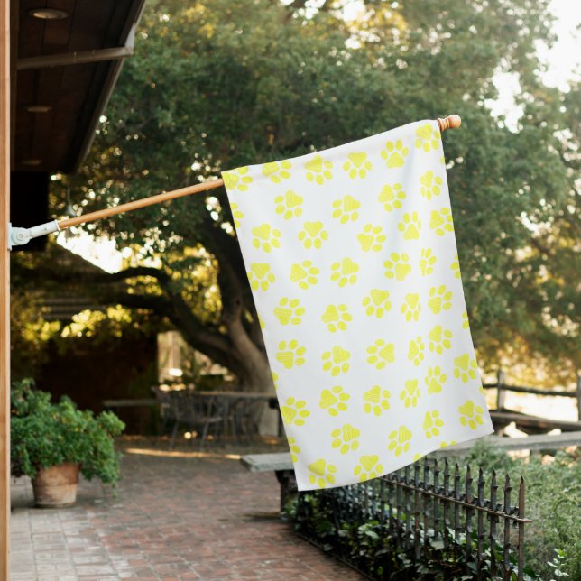 Doodle Paws, Dog Paws, Yellow Paws House Flag (In SItu)