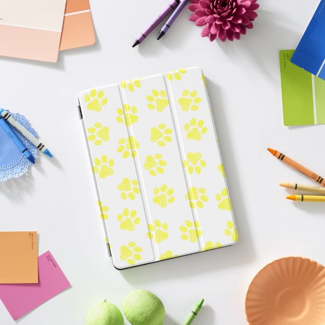 Doodle Paws, Dog Paws, Yellow Paws iPad Pro Cover (Desk)