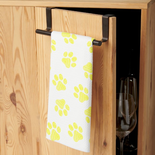 Doodle Paws, Dog Paws, Yellow Paws Kitchen Towel (Thirds Fold)
