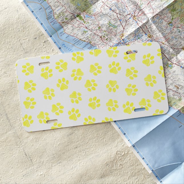 Doodle Paws, Dog Paws, Yellow Paws License Plate (In Situ)