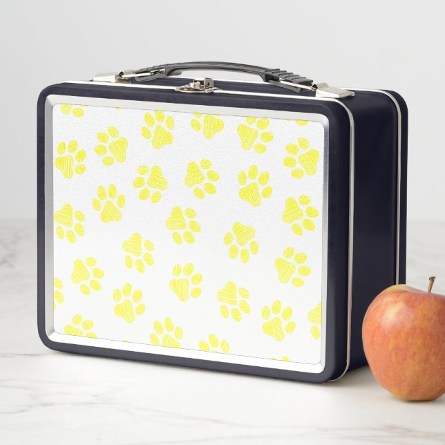 Doodle Paws, Dog Paws, Yellow Paws Metal Lunch Box (In Situ)