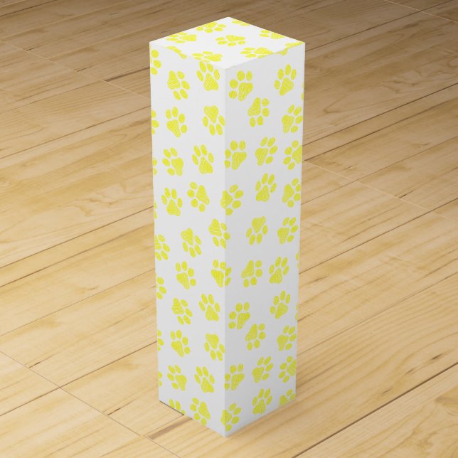Doodle Paws, Dog Paws, Yellow Paws Wine Box (Front)