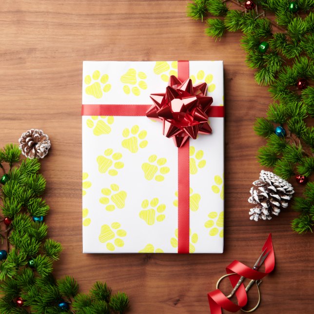 Doodle Paws, Dog Paws, Yellow Paws Wrapping Paper (Holiday Gift)