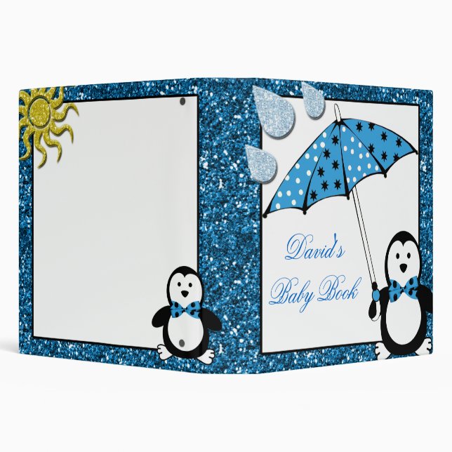 Doodle Penguin Boy Baby Shower Binder (Background)
