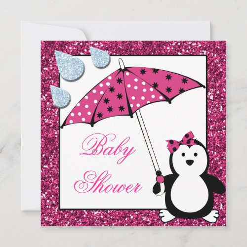Doodle Penguin Girl Baby Shower Personalized Announcements