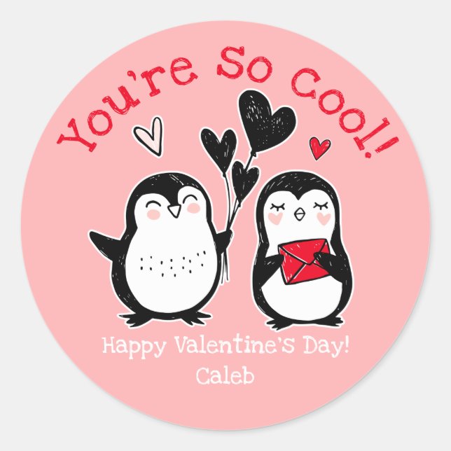 Doodle Penguin Valentine Sticker (Front)