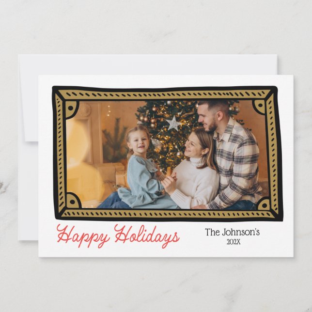 Doodle Photo Frame Photo Holiday Card (Front)