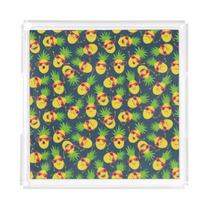 Doodle pineapples, hand drawn, summer pattern. acrylic tray