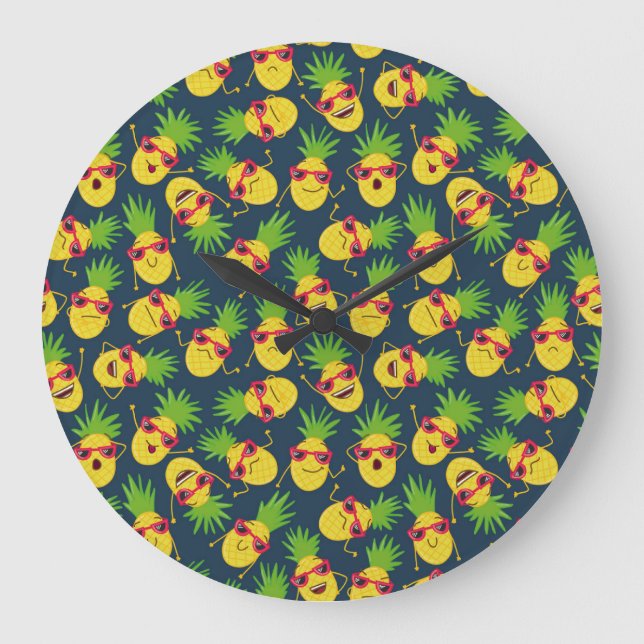 Doodle pineapples, hand drawn, summer pattern. large clock (Front)