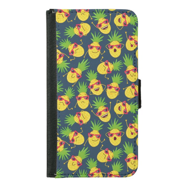 Doodle pineapples, hand drawn, summer pattern. samsung galaxy wallet case (Front)