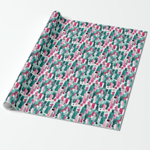 Doodle pink and green watercolor lines. wrapping paper
