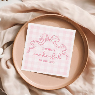 Doodle Pink Bow Baby Girl 1st Birthday Napkins