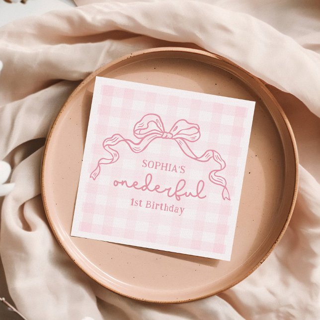 Doodle Pink Bow Baby Girl 1st Birthday Napkins (Creator Uploaded)