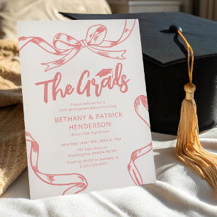 Doodle Pink Bow Joint Graduation Party Invitation