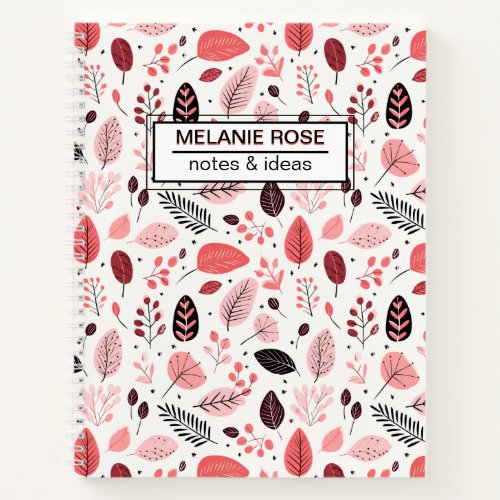 Doodle Pink Fall Leaves Pattern  Spiral Notebook