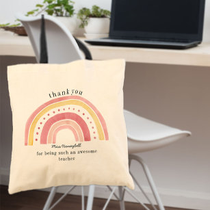 Doodle Pink Rainbow Cute Teacher Thank You Gift Tote Bag