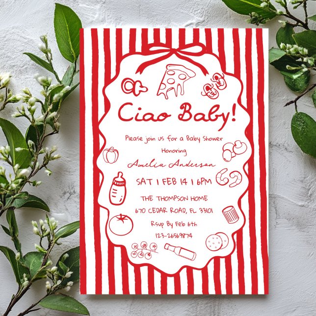 doodle Pizza Italian Ciao Baby Shower Invitation (Creator Uploaded)