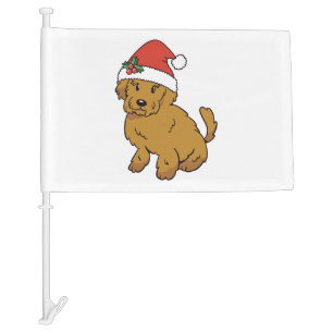 Doodle Puppy Christmas Dog in Santa Hat   Car Flag