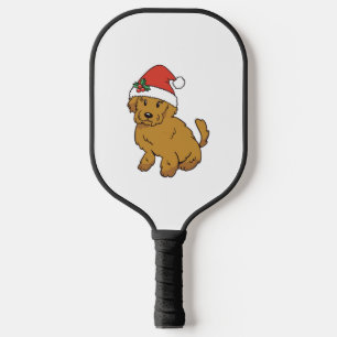 Doodle Puppy Christmas Dog in Santa Hat Pickleball Paddle