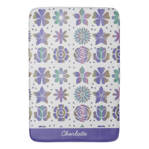 Doodle purple floral pattern personalized name bath mat