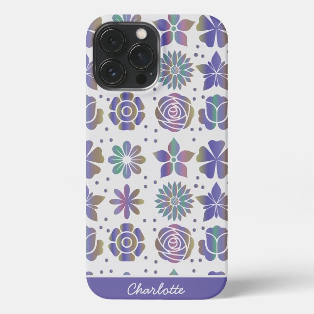 Doodle purple floral pattern personalized name iPhone case (Back)