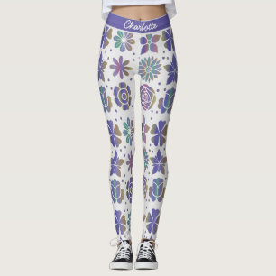 Doodle purple floral pattern personalized name leggings