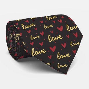 Doodle red gold heart love pattern neck tie