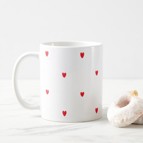 Doodle Red Hearts White Cute Classy Elegant Pretty Coffee Mug