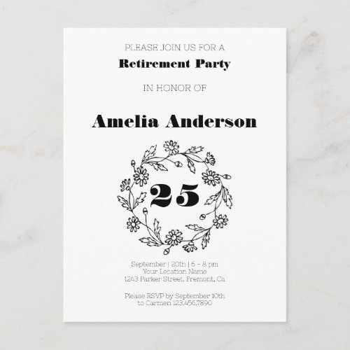 Doodle retirement modern flower black