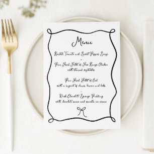 Doodle Ribbon & Bow Black & White Wedding Menu
