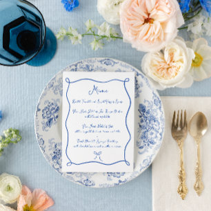 Doodle Ribbon & Bow French Blue Wedding Menu