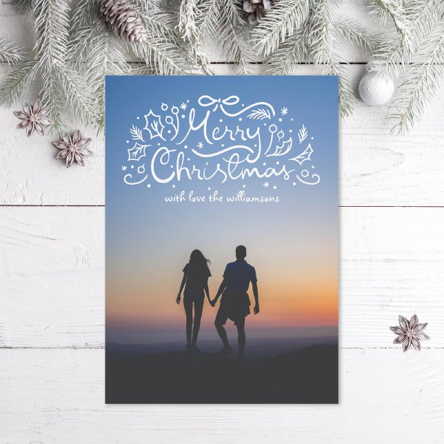 Doodle Ribbon Merry Christmas Festive Photo Holiday Card (Creator Uploaded)