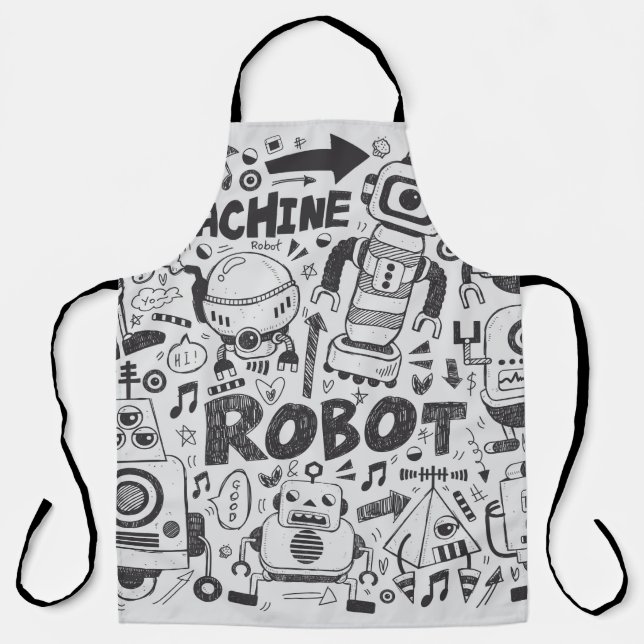 doodle robot element, illustrator line tools drawi apron (Front)